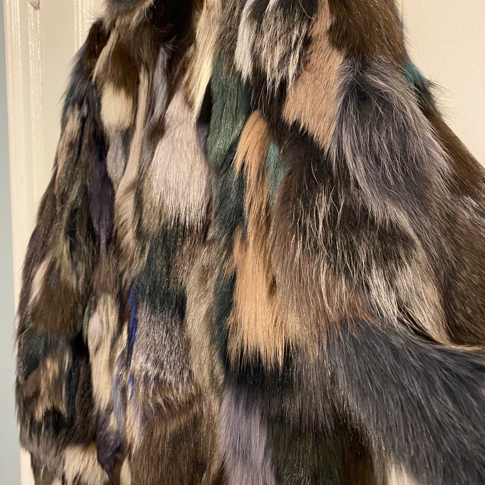 Multicolor Sectioned Fox Fur Jacket - image 5